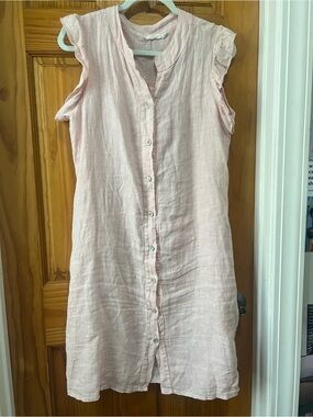 Milio- Milano Sleeveless Light Pink Linen Button-Down Dress